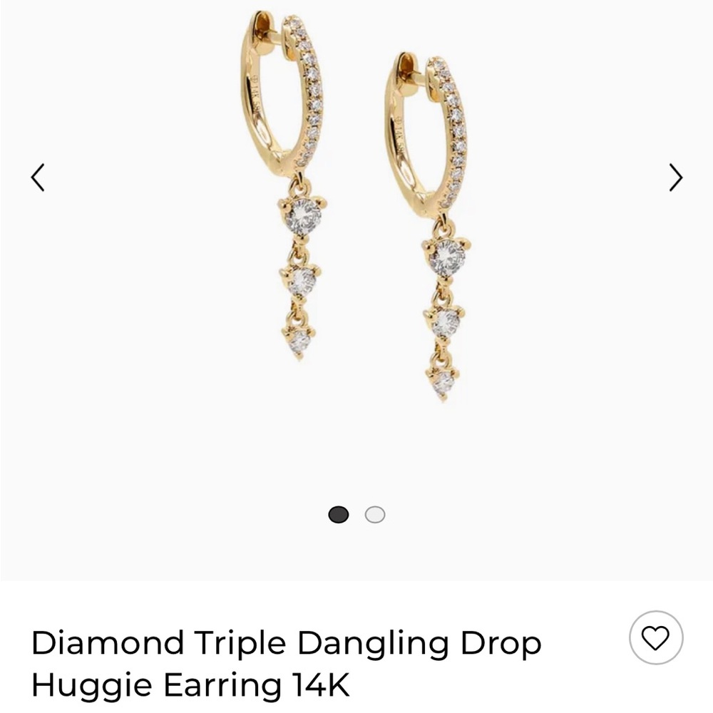 ADINA EDEN 14K Solid Gold Diamond Triple Dangling Drop Huggie Earring